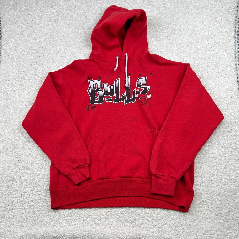 VTG Chicago Bulls Hoodie Hanes Activewear Red Graphic NBA Mens XL 90s Pullover